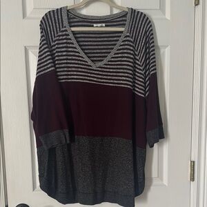 Maurices Charcoal, Grey and Burgundy Striped V-Neck Tunic